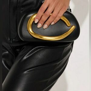 Black Vegan and Gold Handheld Women's Clutch